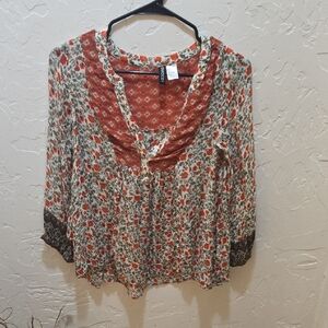 H&M Floral Blouse - Red, White, and Black